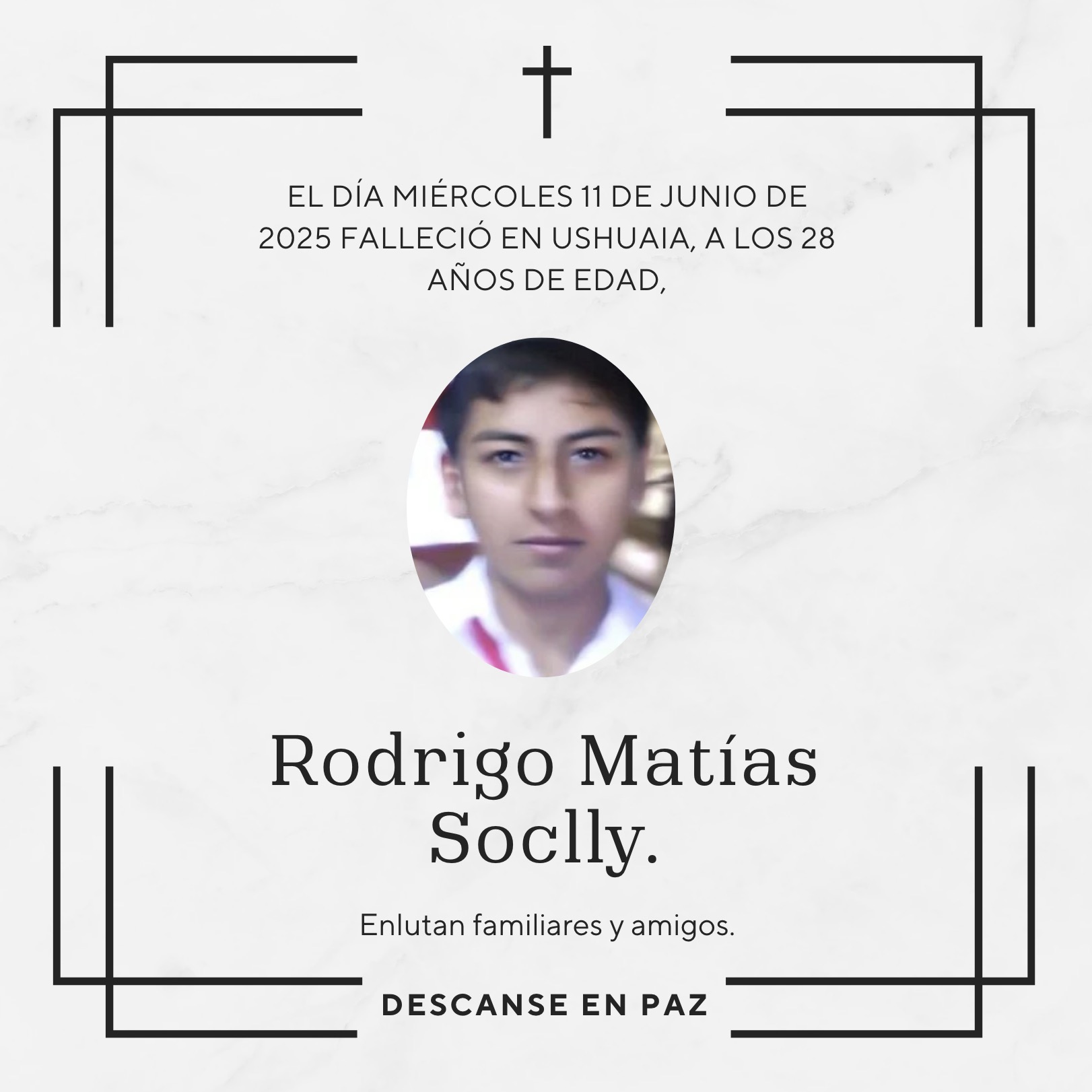 Fallecimiento | Rodrigo Matías Soclly.